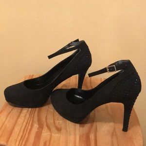 Black Suede Dressy heels with Sparkle heel